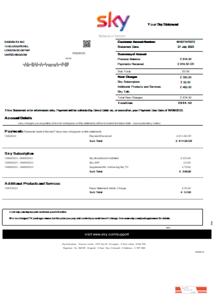 Sky utility business bill, SCR PSD template